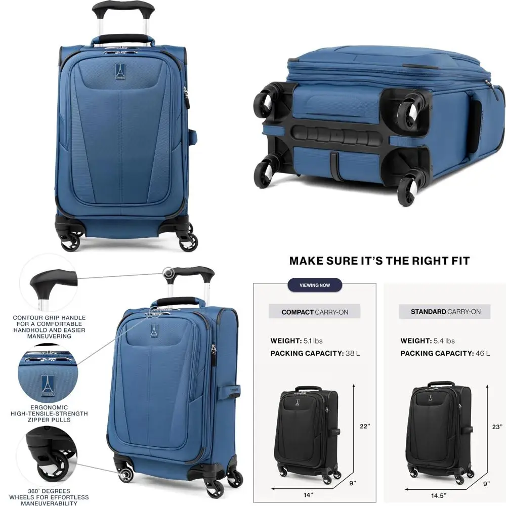 

Расширяемая ручная кладь Softside с 4 спиннерными колесами, легкий чемодан для мужчин и женщин, синий, приятный для путешествий