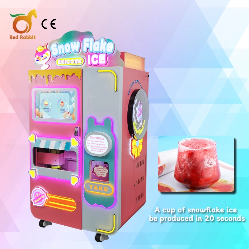 Red Rabbit Best Commercial Snowflake Ice Vending Machine QR Code Credit Card Touchscreen 12L Capacity Shaved Ice Snow Cone