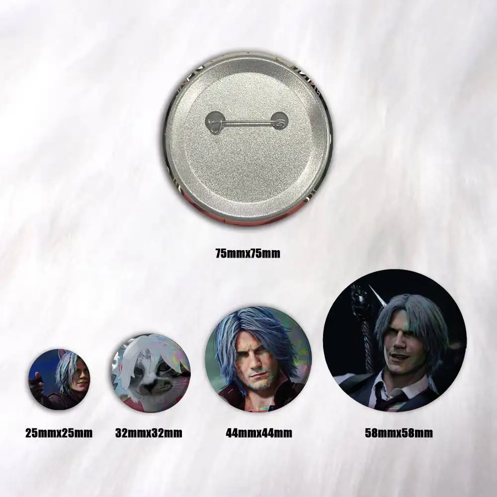 Game D-Devil May Cry Demon Hunter  Badge Tinplate Meme Round Brooch for Hat Bag Creative Lapel Jewelry Accessories Gifts