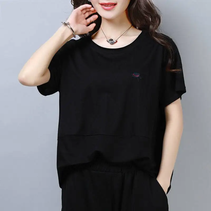 Women Clothing Casual Loose All-match Youth T Shirts Short Sleeve Solid Plus Size O-neck Tops Tees Harajuku Vintage Summer New