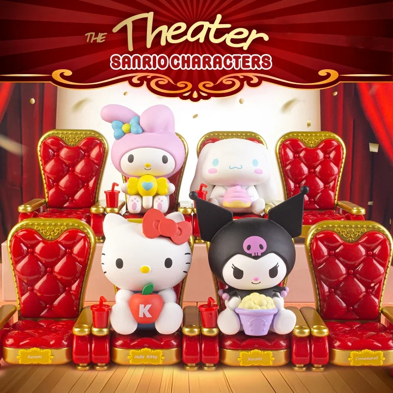 Kawaii Sanrio Hello Kitty Kuromi Cinnamoroll kotak buta seri teater kartun Action Figure kotak buta mainan Dekorasi hadiah anak perempuan