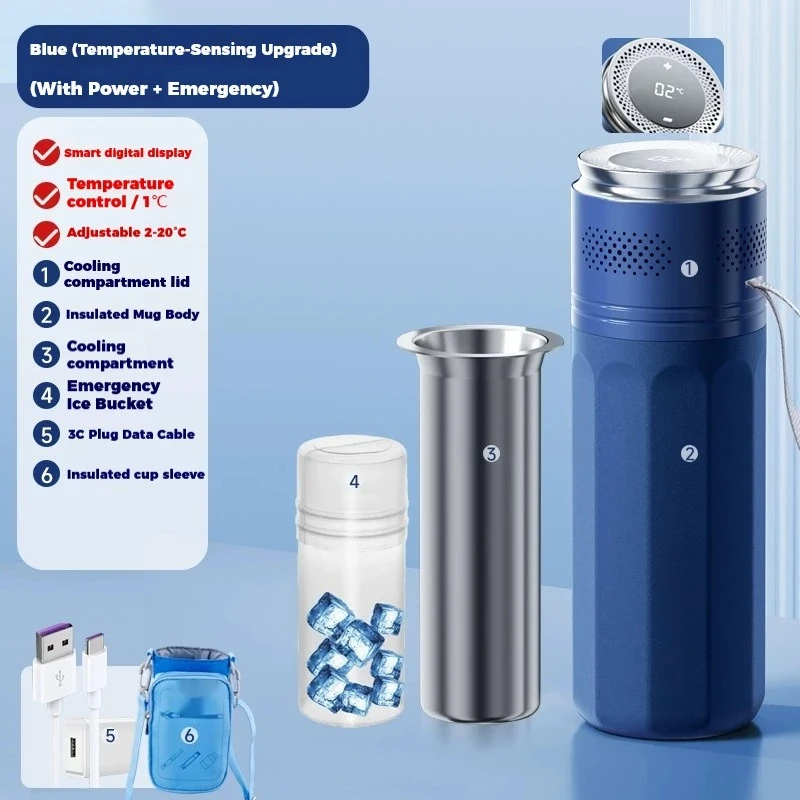 Insulin Coolers Travel Case Insulin Pen Coolers Digital Temperature Display Fridge USB Rechargeable with Emergency ice bucket