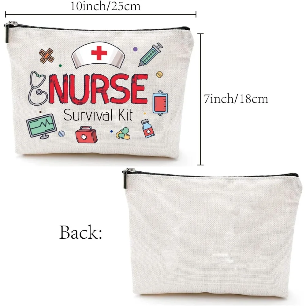 Nurse Survival Kit Bag Nurse Makeup Bag Polycotton Multi-Purpose Cosmetic Work Pencil Case Pouch Bag with Zipper Canvas Travel