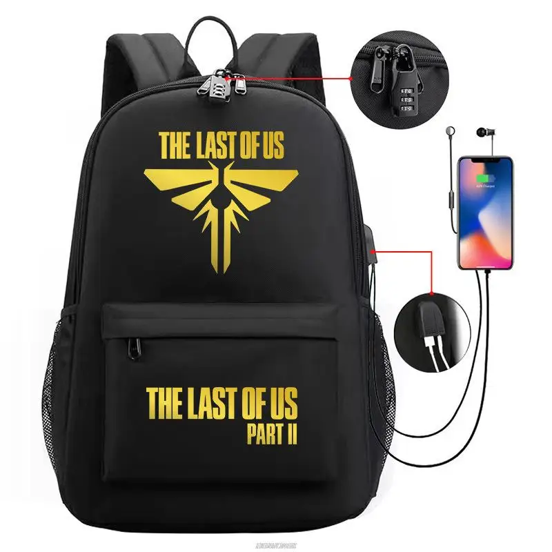 New the last of us Backpack USB Charge Children Teens School Bags An-ti Lost Black Boys Girls Laptop Mochilas