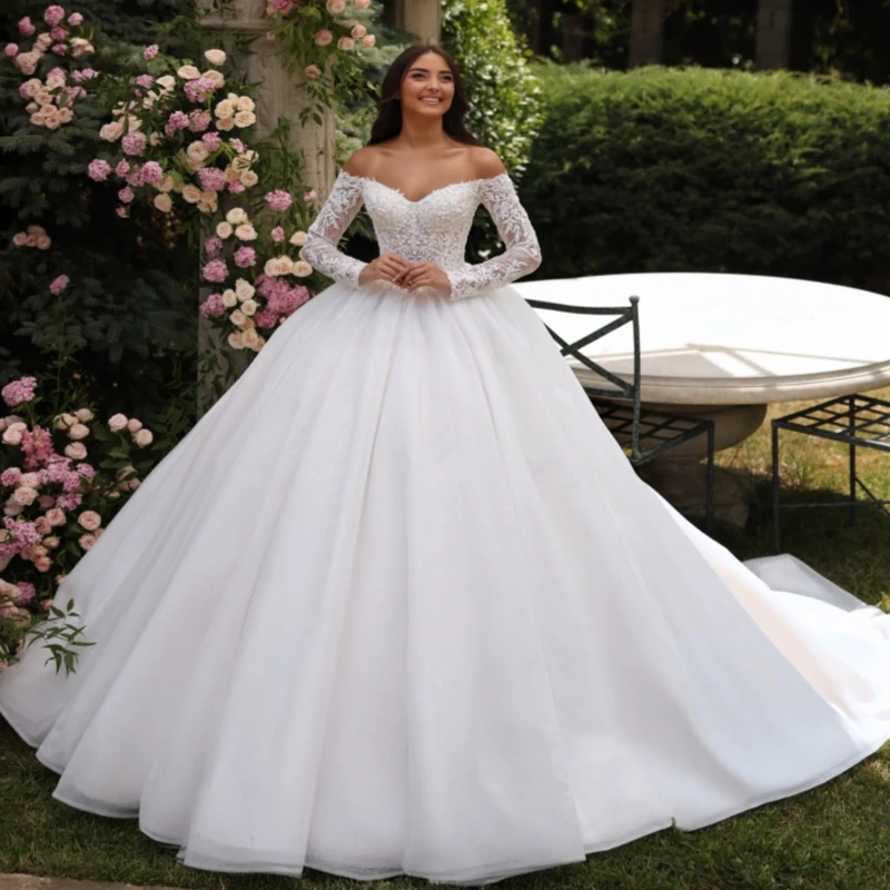 

Luxury White Dubai Arabic Mermaid Wedding Dresses A-Line Applique Lace Tull Court Train Wedding Dress Bridal Gowns