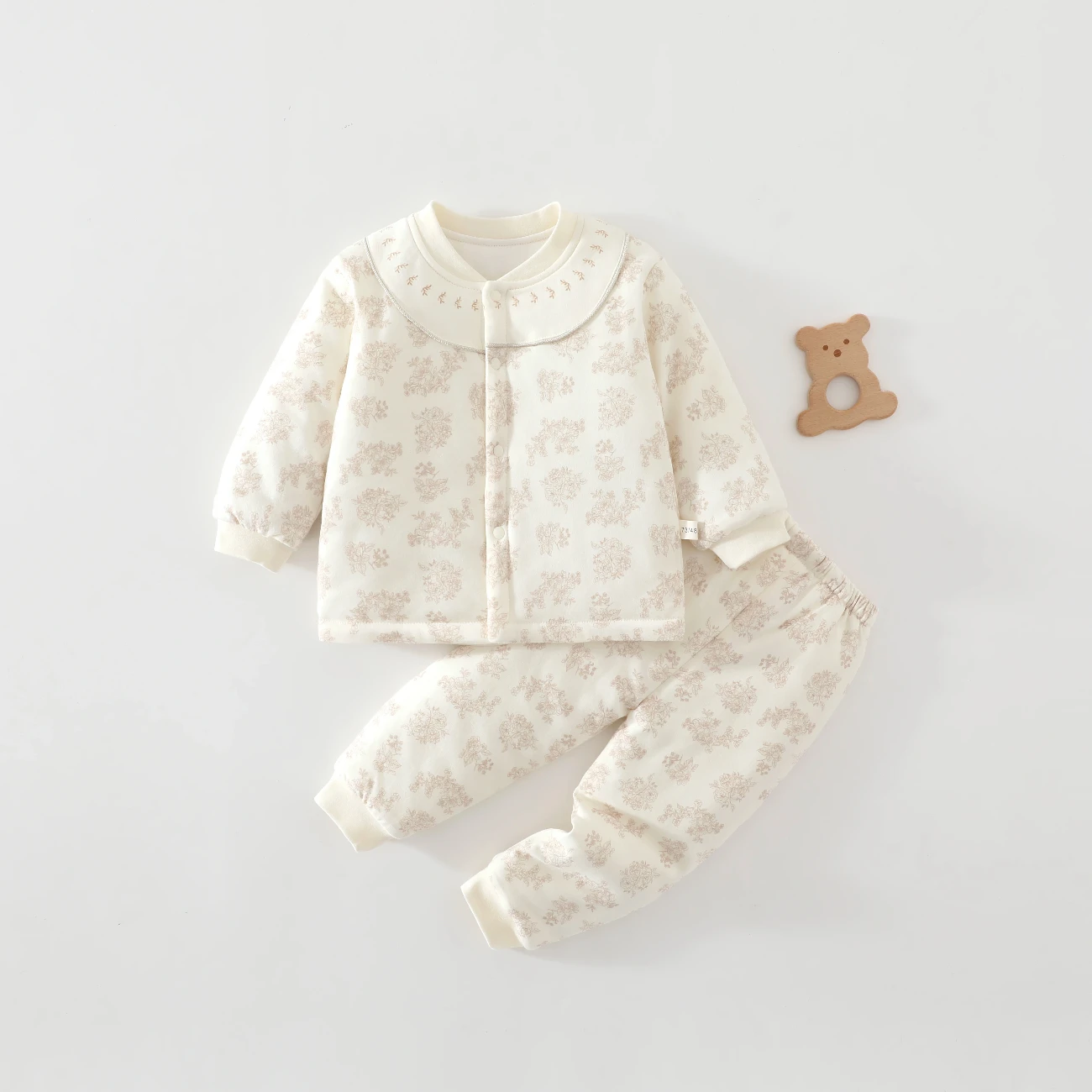 Newborn Quilted Romper Autumn and Winter Baby Side-Opening Floral Warm Jumpsuit Thickened Sleepwear for Outings