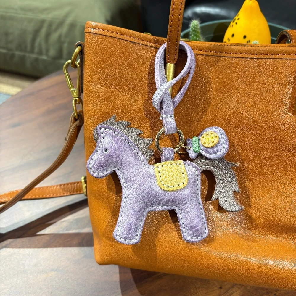 Genuine Leather Handmade Small Horse Style Bag Charm Car Keychain Car Pendant Twelve Zodiac Horse Pendant
