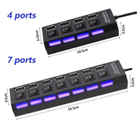 USB HUB 7 Ports USB Splitter Multi Hub USB Adapter USB2.0 Several Ports Use Power Adapter USB 2.0 with Switch Laptop Accessories