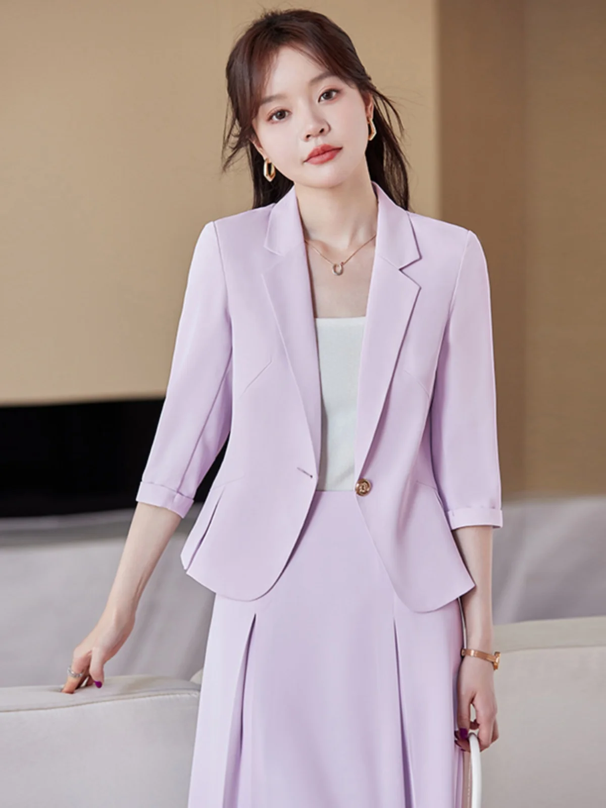 

Korean Style Professional Thin Summer Suit Set for Women Commute OL A-Line Skirt Two-Piece Set Business Casual Wear