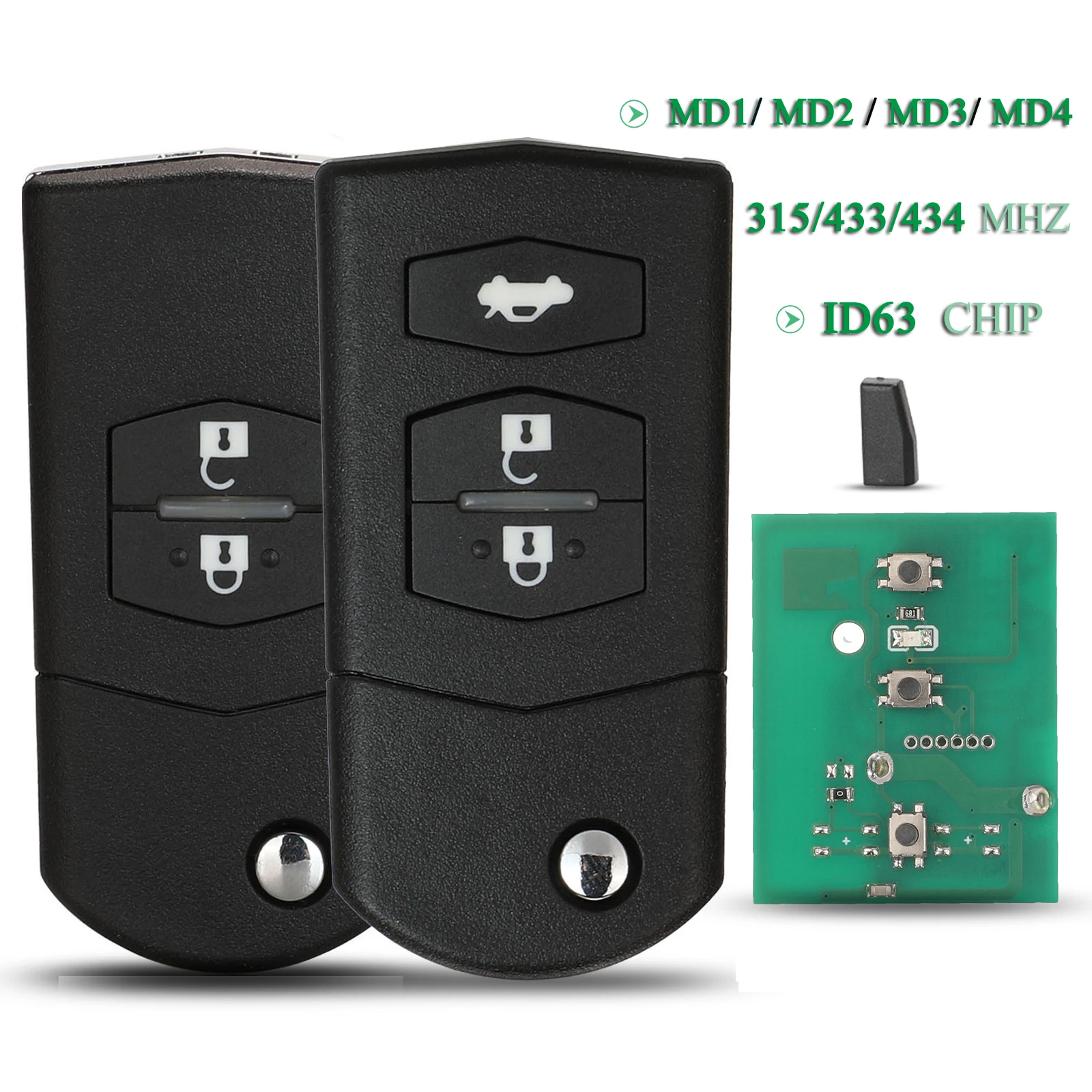 Jingyuqin 2/3Buttons 315Mhz/434Mhz With 4D63 Chip For Mazda M3 M6 M5 Axela Atenza Flip Remote Key Fob 41797 /41528 /41521 /41840