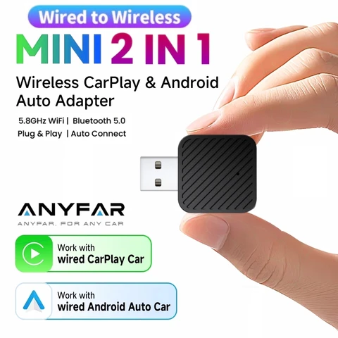 Мини-адаптер 2-в-1: Проводной В Беспроводной CarPlay/Android Auto, Смарт-бокс, Plug & Play, Автоматическое Подключение