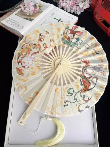 오리지널 코이 접이식 선풍기 라운드 선풍기 고대 스타일 핫 골드 코이 수제 라운드 대나무 선풍기 접이식 라운드 선풍기