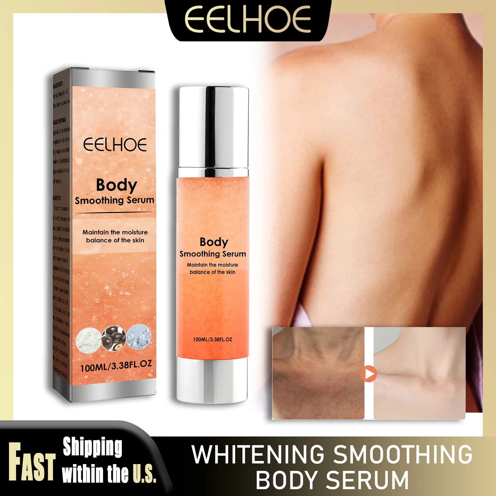 

EELHOE 100ml Smoothing Body Serum Dark Skin Lighten Melanin Hyaluronic Acid Whitening Essence Collagen Repair Elasticity Care
