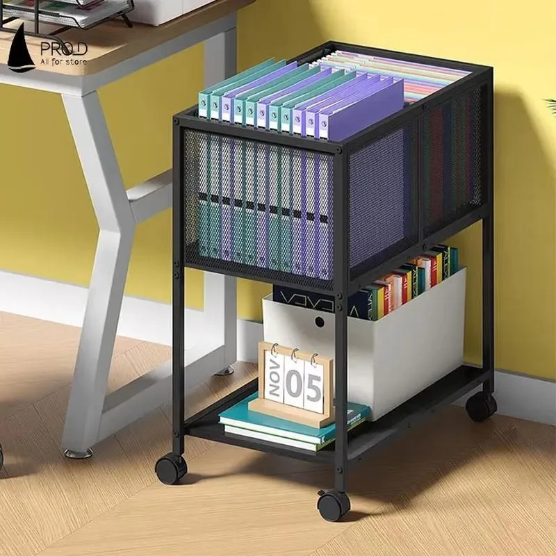 Modern Stand-Up Double-Layer Carbon Steel Mobile Wheeled Office and Home Storage File Organizer
