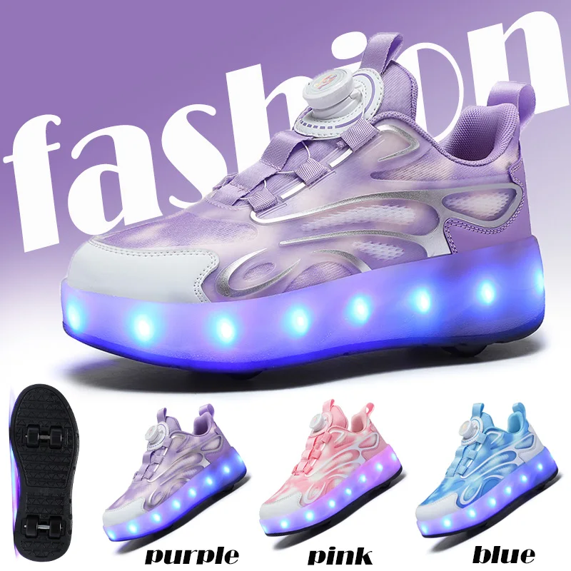 Children's Parkour With LED light Roller Shoes Fashion 4-Wheel Retractable Sneakers With Wheels Roller Skates Casual Shoes