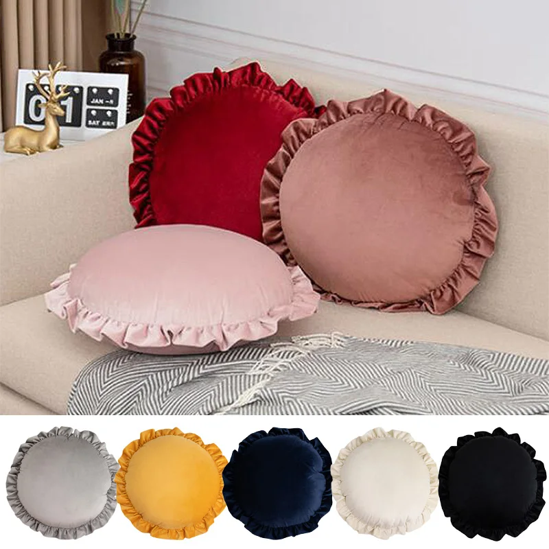 1PC Nordic Velvet Ruffles Cushion Cover Cozy Round Throw Pillow Case Homestay Living Room Sofa Car Decorative Pillow Cover
