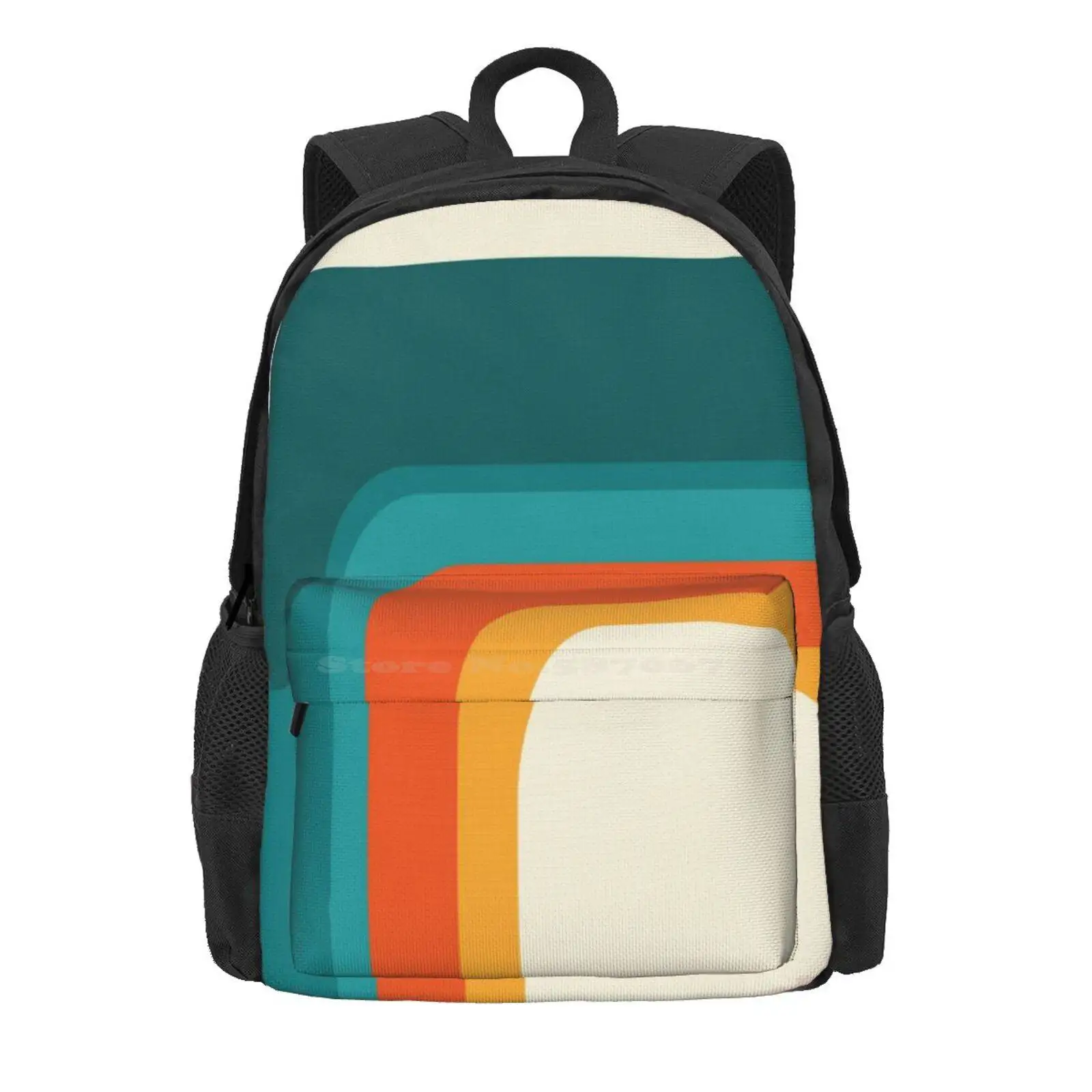 Mid-Century Modern Rainbow Teal Yellow Orange Hot Sale Schoolbag Backpack Fashion Bags Boho Midcentury Modern Retro Rainbow