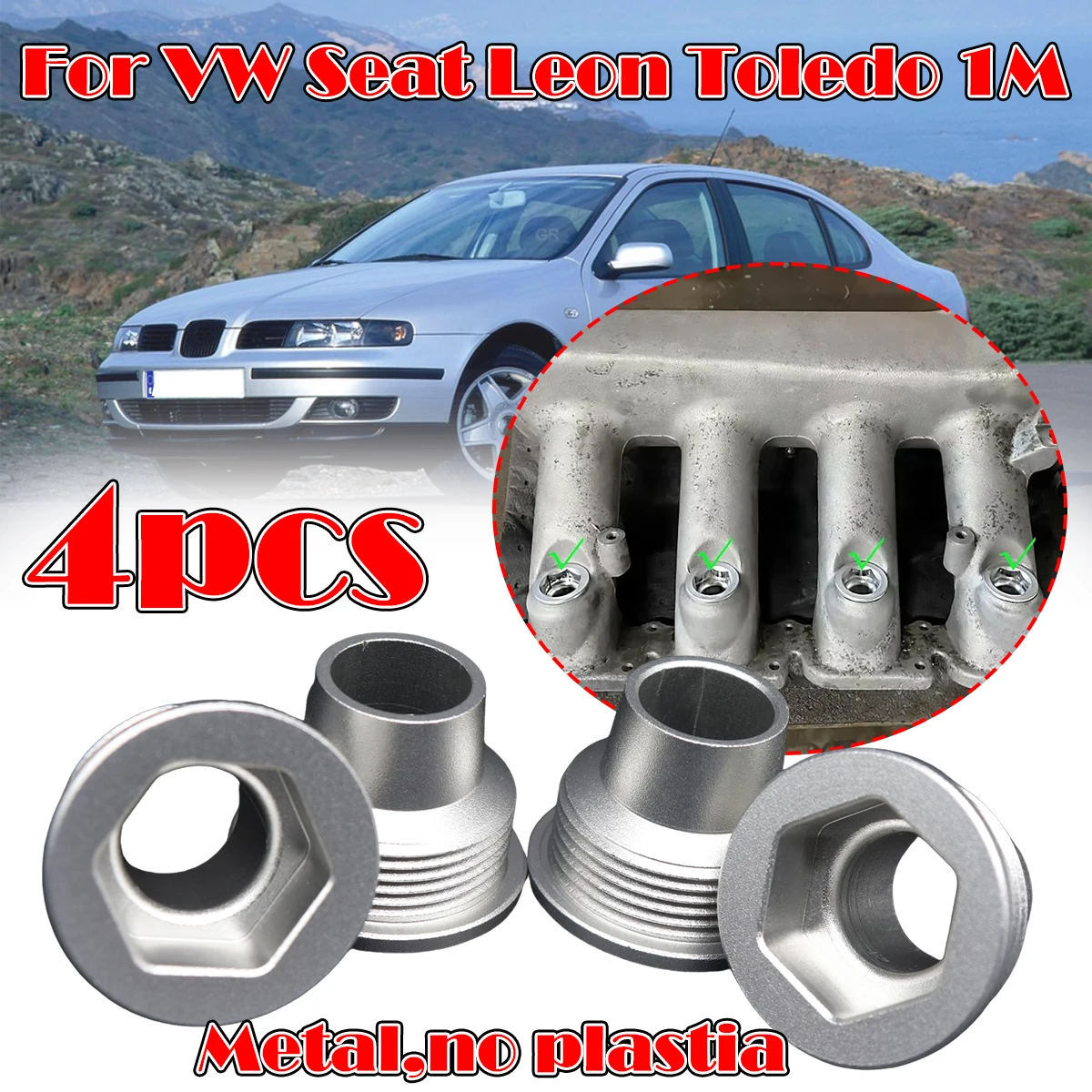 

Set of 4 Upgrade Aluminum Fuel Injector Insert Cup Seat For Seat Leon 1M Toledo 1M 1.8T Replacement Parts 06B133555H 1999-2004