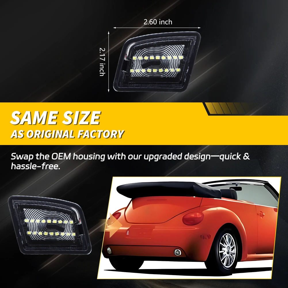

2Pcs Clear Lens License Plate Light Rear Light White LED For 1998-2005 Volkswagen Beetle 2003-2005 Volkswagen Beetle Convertible