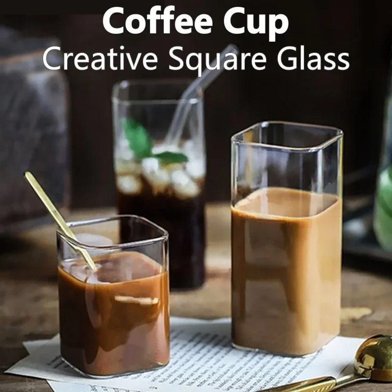 Taza de café de gran capacidad, vaso transparente de vidrio cuadrado creativo, ideal para bebidas frías, té, leche helada, vino tinto, 1 piezas