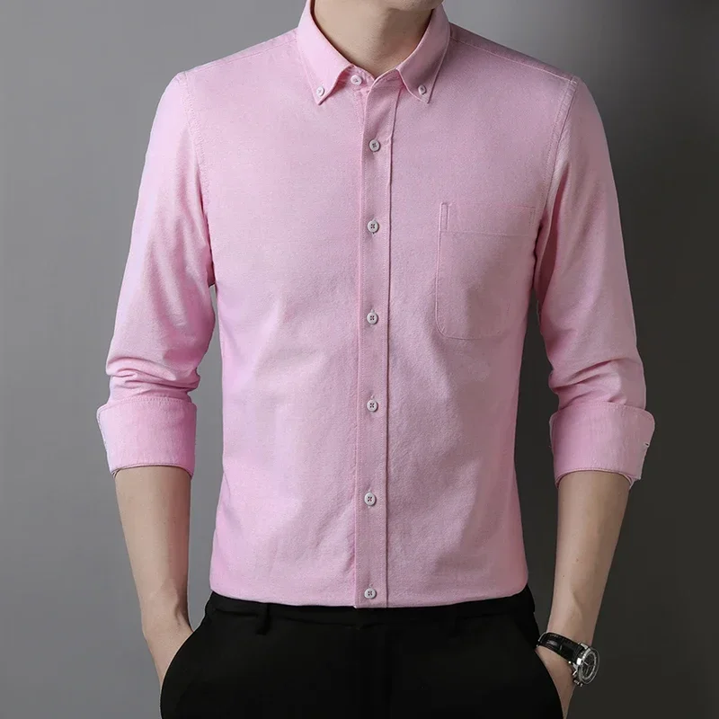 New in shirt 100%cotton oxford long-sleeve shirts for man slim fit formal plain shirt fashion plaid strioed office white clothes