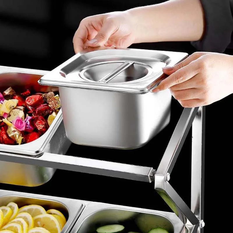الفولاذ المقاوم للصدأ صندوق توابل 1/9 GN عموم مجموعة صينية صندوق تخزين مع رف الفولاذ المقاوم للصدأ فقاعة الحليب الشاي متجر المربى صندوق توابل