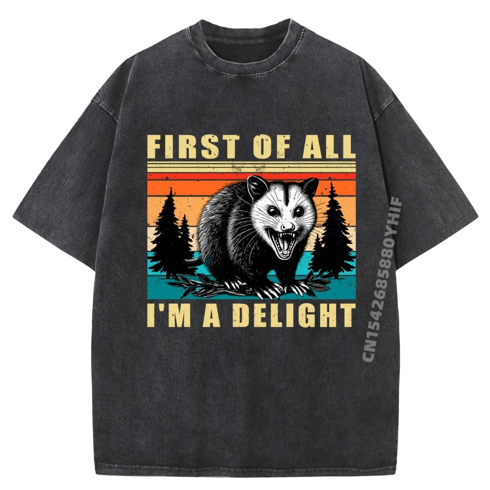 

First Of All I M A Delight Angry Opossum Possum Men T Shirts High Quality Male Men's Clothing 2025 Loose Washed Tshirt
