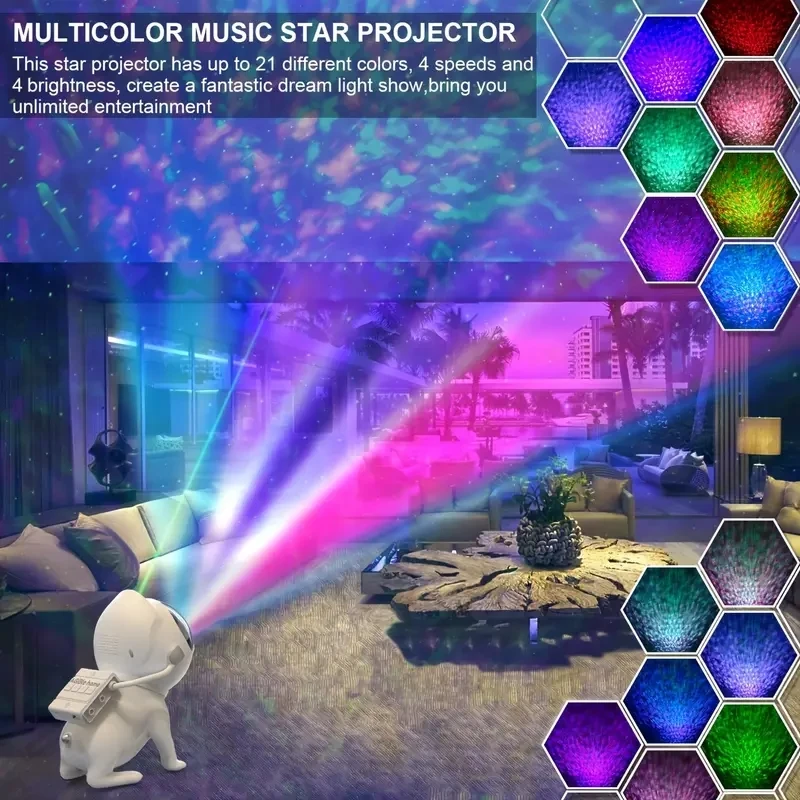 360° Rotating Space Dog Tuya Wifi Galaxy Star Projector 21 Color Modes With Music Speaker Phone App Remote Control For Kids Gif
