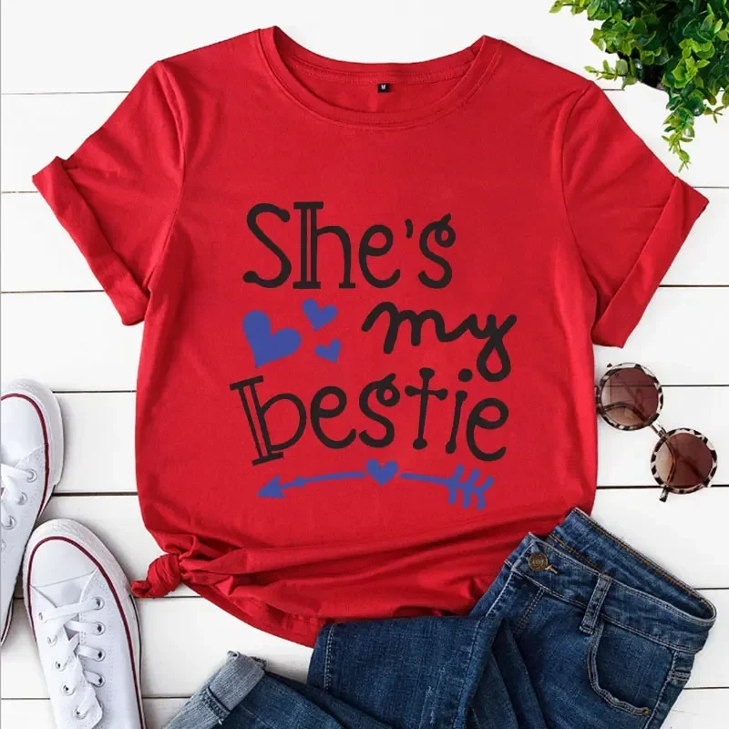 Summer Casual Clothing Shes My Bestie Graphic T Shirt Short Sleeve O-neck Women Best Friends Fashion Clothes T-shirt Female Tops