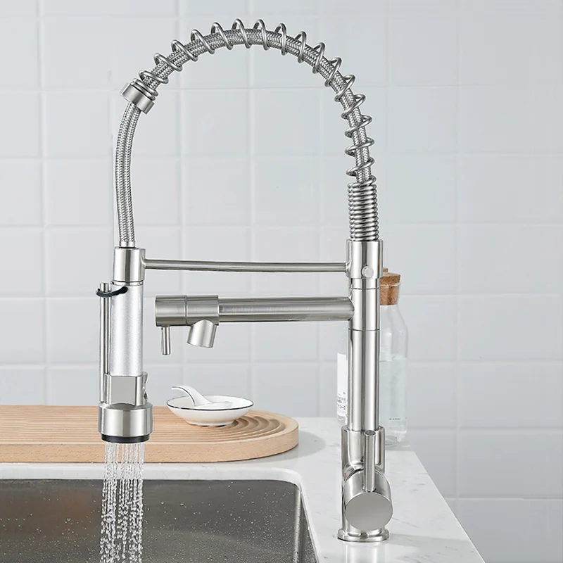 

Kitchen Faucet Black and Rose Golden Spring Pull Down Sink Hot & Cold Water Mixer Crane Tap with Dual