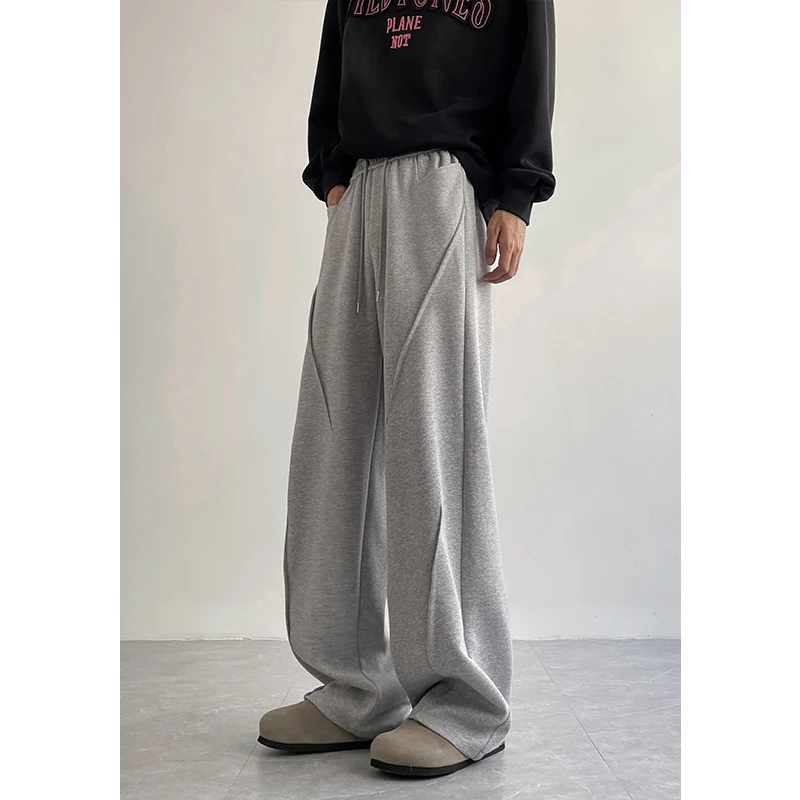 Grey Black Casual Pants Men Fashion Oversized Wide Leg Pants Men Streetwear Korean Loose Sweatpants Mens Joggers Trousers M-2XL