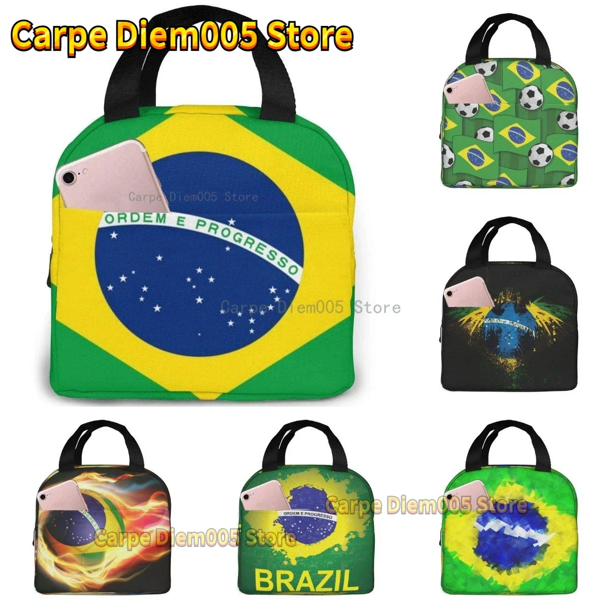 Lunch bag  Brazil Flag Portable Insulated Lunch Bag