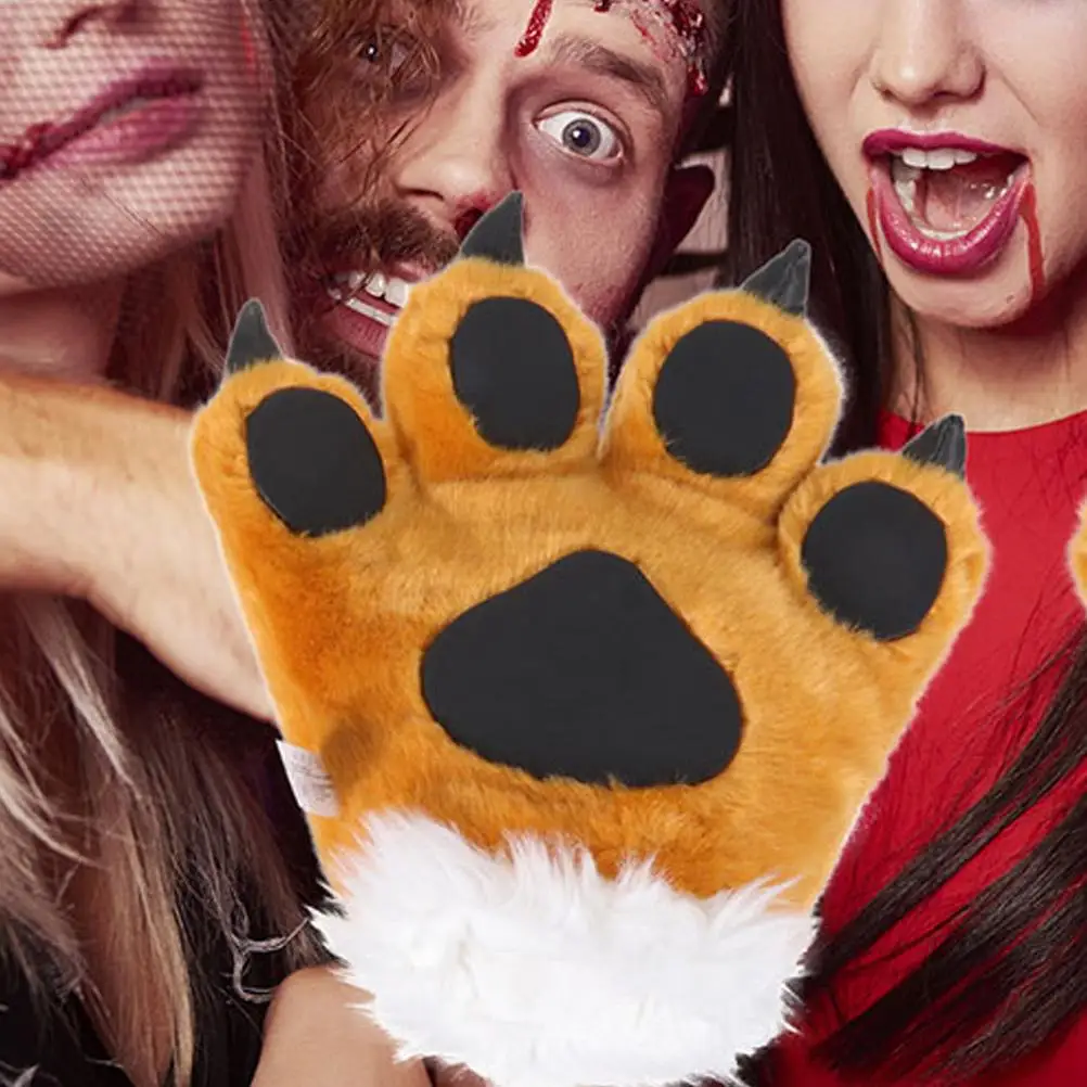 Bandeau patte de tigre simulée, gants de paume, mitaines d'hiver en peluche, chaud et épais, joli Costume à griffes pour garçons, Halloween