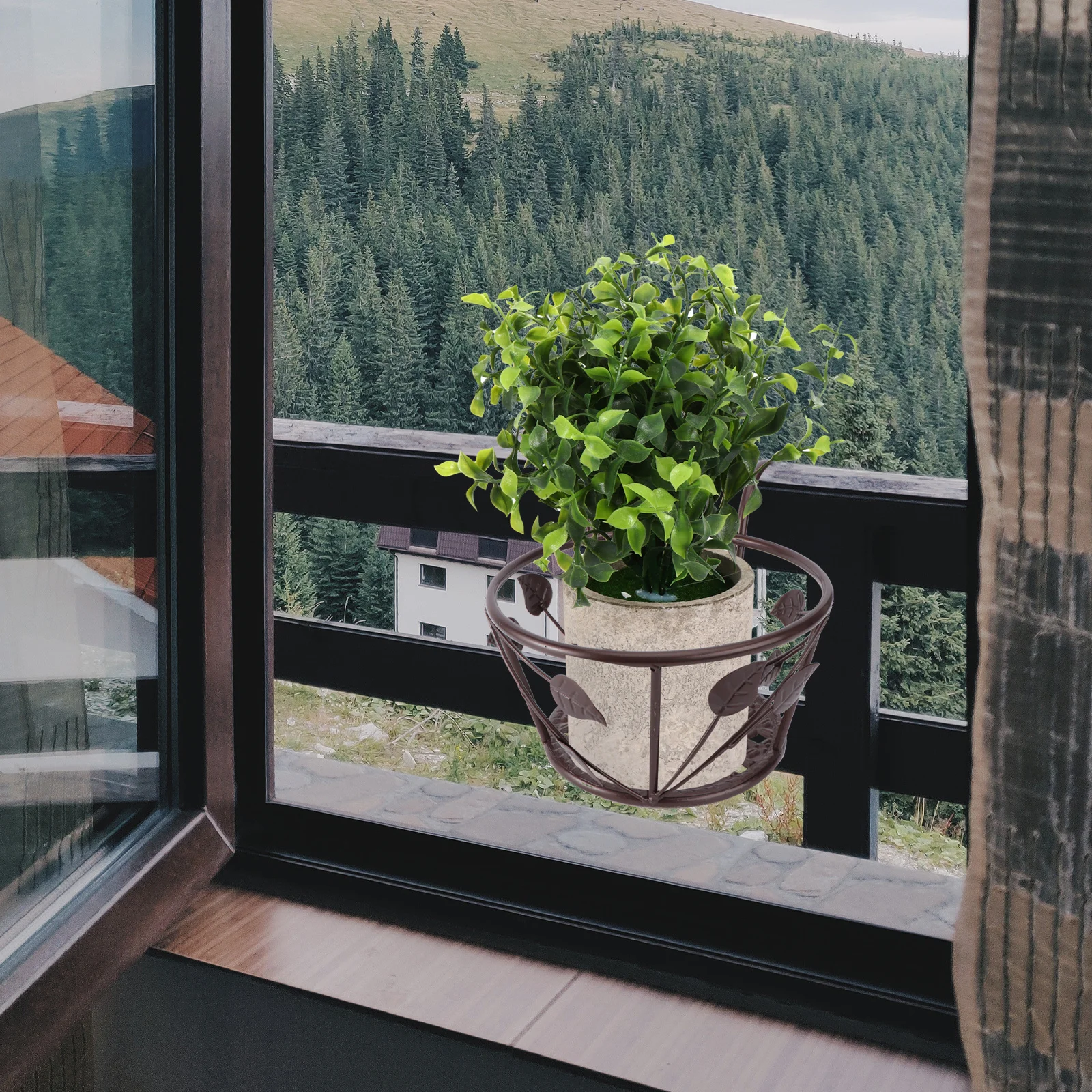 1 قطعة زهور معلقة الجرف الحديد الفن حامل شرفة درابزين حامل النبات 2 السنانير إطار سميك الزهرية تخزين الرف #5