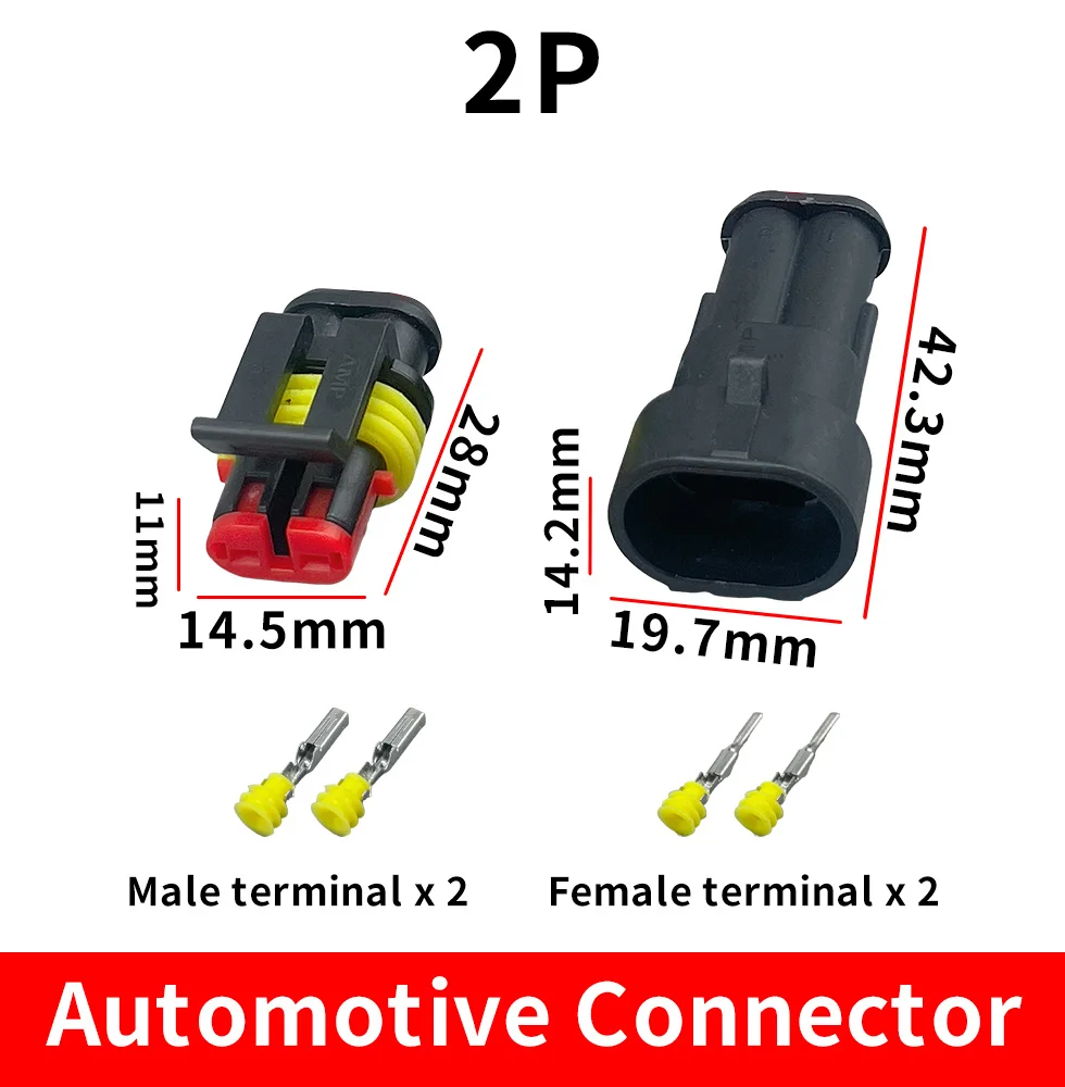 1/ 5 / 10 Set 2 Pin Female Male Way AMP Super Seal Waterproof Electrical Connector Plug For Car