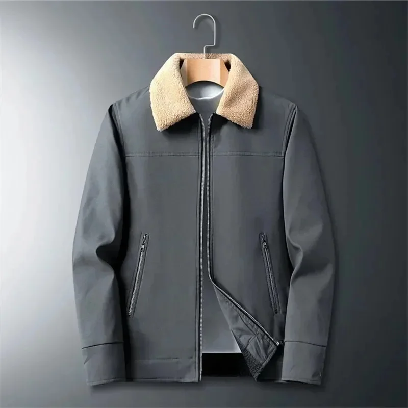 

Windbreaker Outdoor Overcoat Jacket Winter Men Warm Fleece Windproof Casual Lapel Jacket Parka Coat Male Formal Business Top 5XL