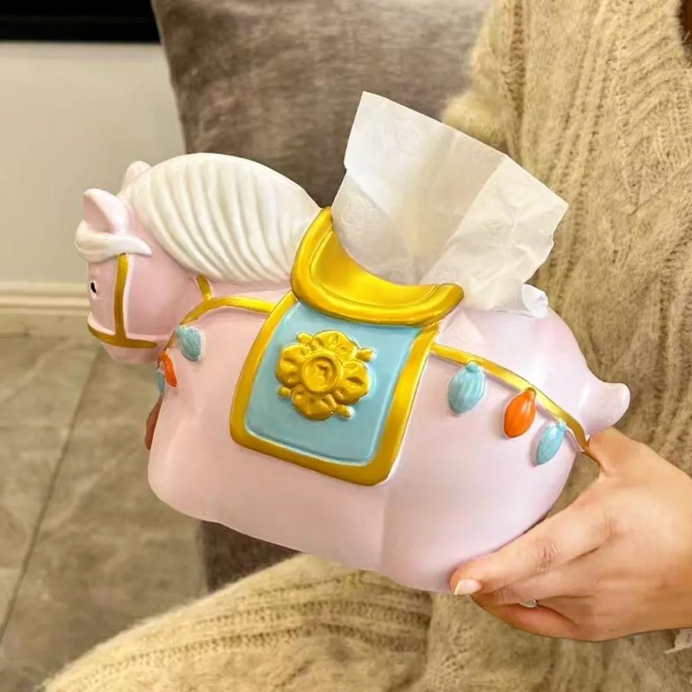 Figurka Model Koń Rok Pudełko na Chusteczki Lalka Zabawka Kolekcjonerska Koń Pudełko na Chusteczki Dekoracyjne Kreskówkowe Zodiakalne Figurki Koń Zabawka