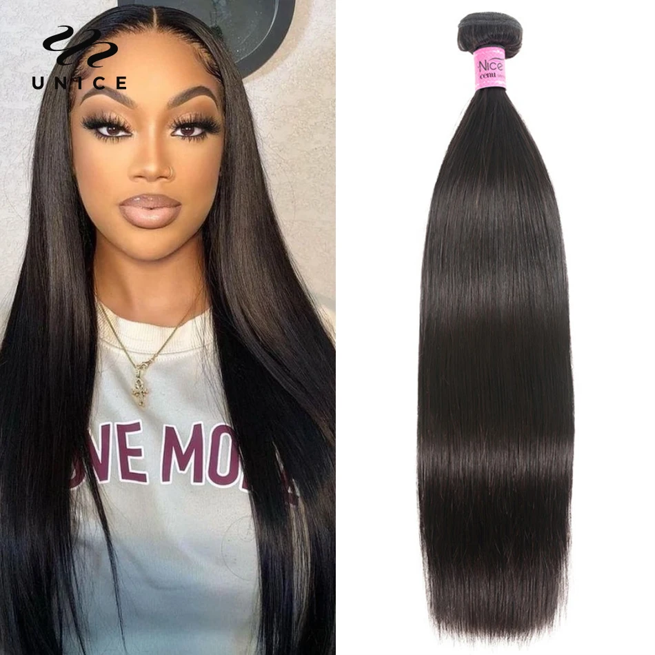 Unice Hair Straight Brazilian Hair Weave Bundles 1 Bundle 100% Human Hair Natural Color Remy Hair Extension