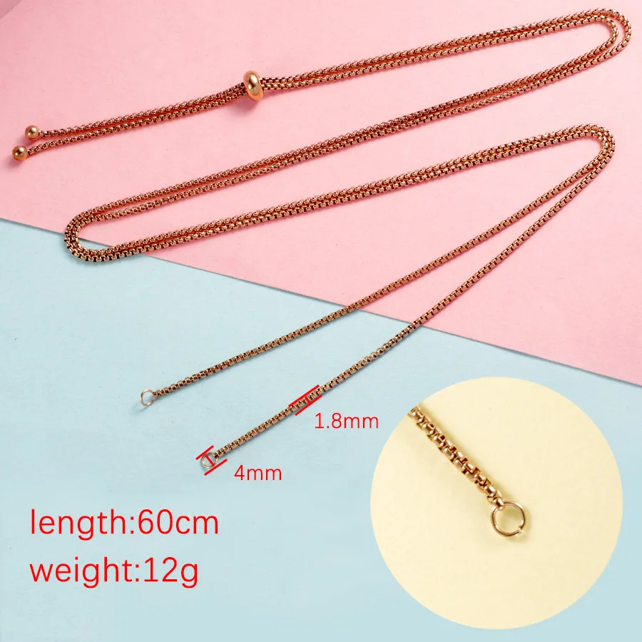 5pcs/lot Stainless Steel 60cm Long Box Chain Two Loops Connectors for DIY Making Necklace Jewelry Slide Extender Accessories
