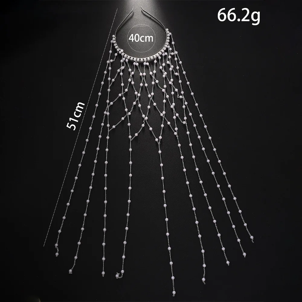 جديد الأبيض اللؤلؤ رئيس سلسلة طويلة رائعة الزفاف الجبين مجوهرات الزفاف الشعر سلسلة حك اكسسوارات للنساء هدايا 2025 #4