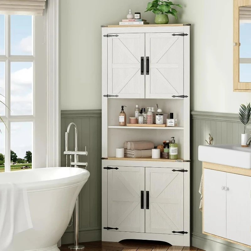 70.5''Tall Corner Cabinet, Farmhouse Storage Cabinet with Barn Door Design & Adjustable Shelves for Bathroom Living Room