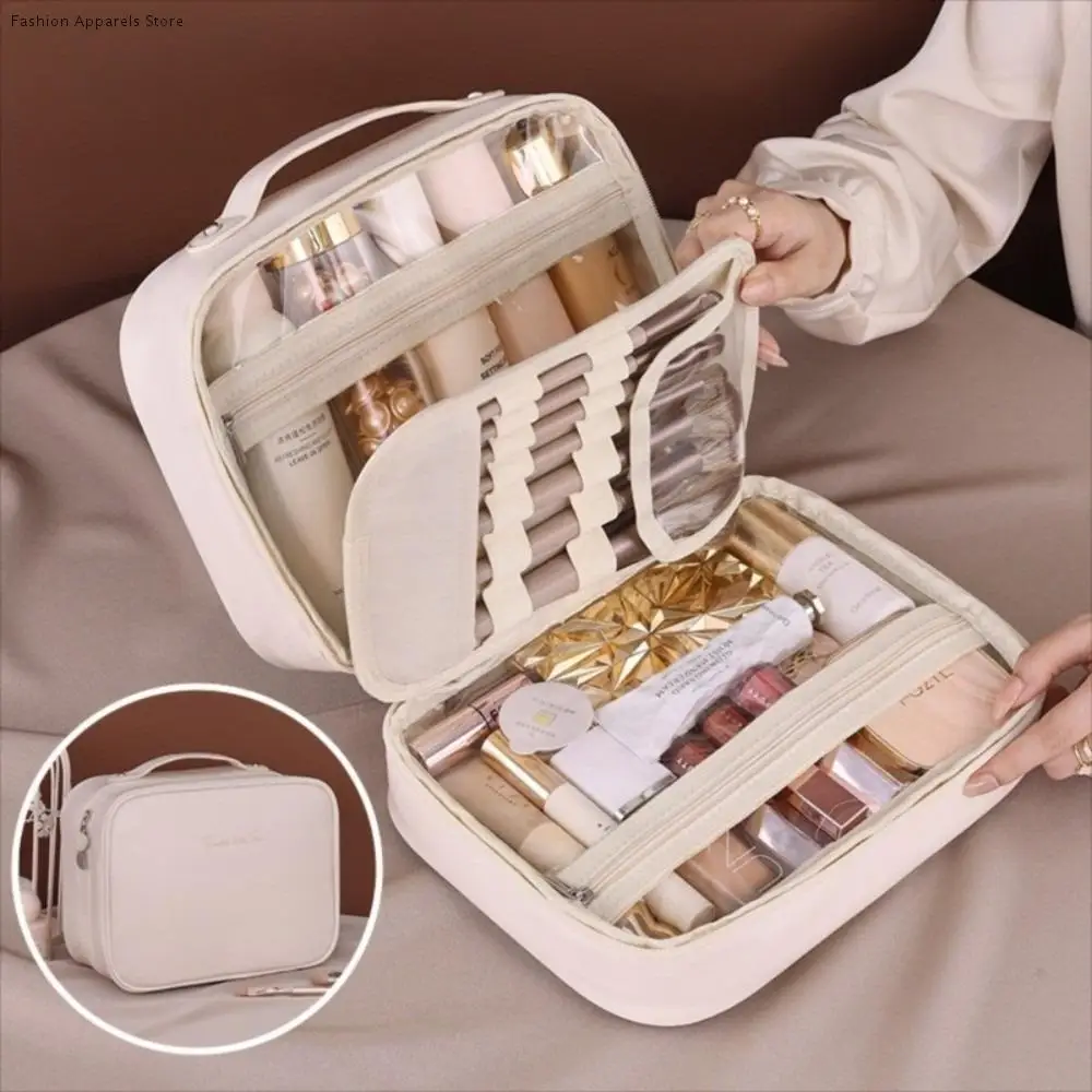 

Luxury Double Layer Cosmetic Bag Zipper Transparent Pouch Make Up Storage Organizer Handbag Large Capacity Portable Toiletry Bag