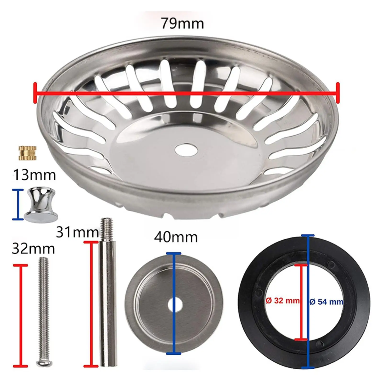 Steel Replacement Strainer 79/82mm Kitchen Stopper Basin Drainer Plug Leach Water Filter Sink Basket Waste Strain A1p0