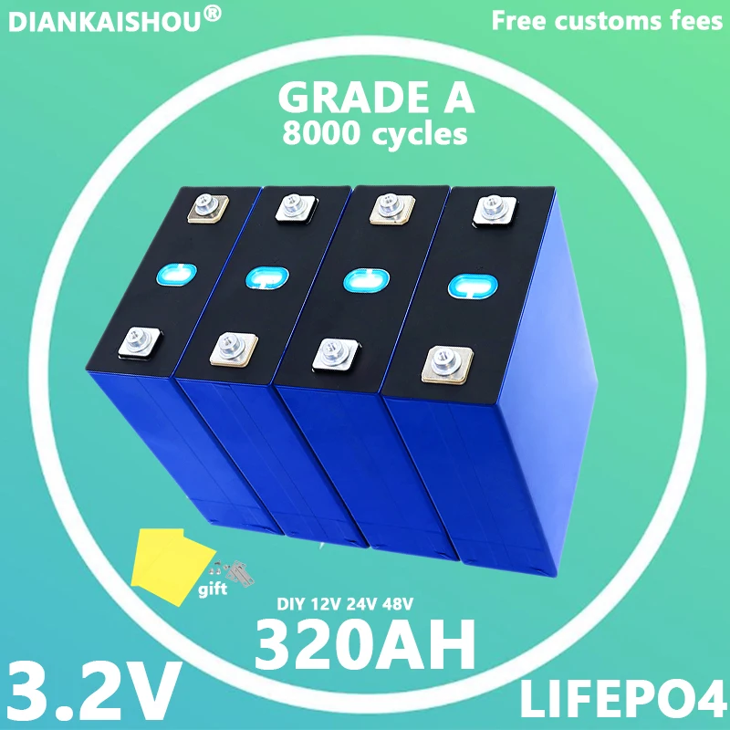 Lifepo4 Battery 3.2V 320AH DIY 12V 24V 48V Lithium Iron Phosphate Cell High Quality Rechargeable Golf Cart Batteries for Camper