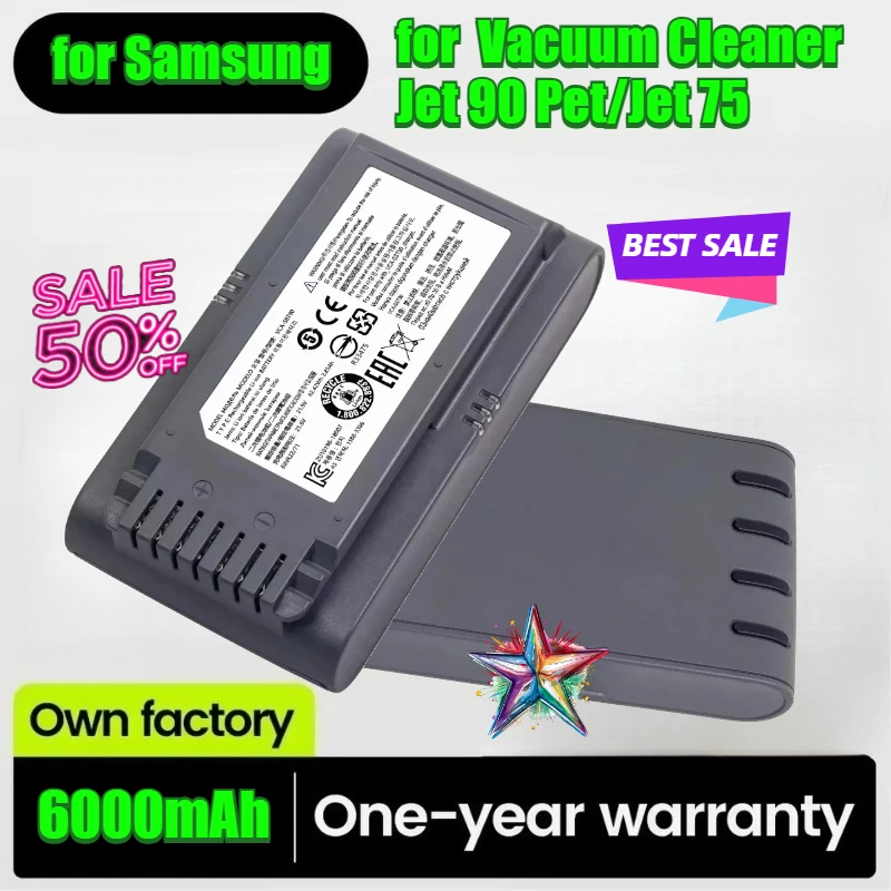 

4000/6000mAh 21.6V Li-ion Battery for Samsung Vacuum Cleaner Jet 90 Pet/Jet 75 Cordless Stick Vacuum VCA-SBT90/XAA VS9000