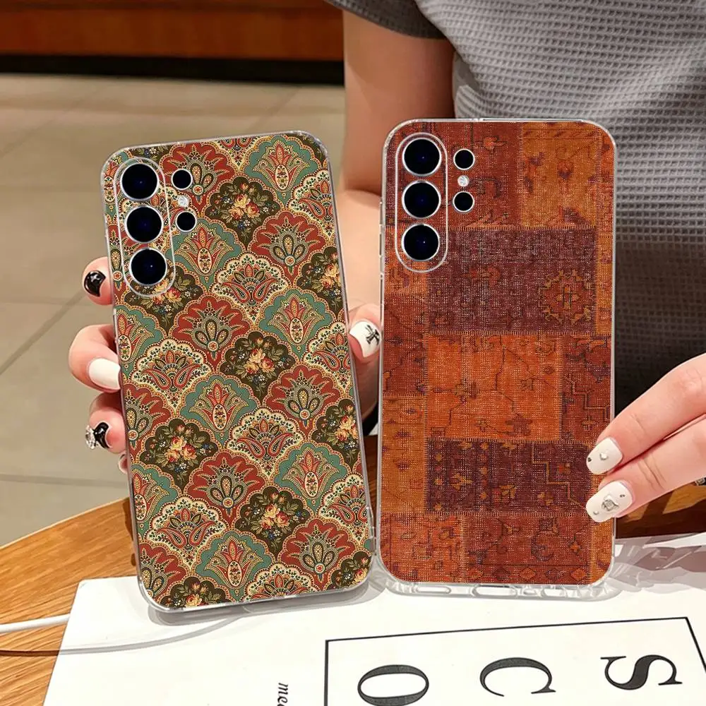 Funny Persian Floral Carpet Phone Case For Samsung S25,S24,S21,S22,S23,S30,Ultra,S20,Plus,Fe,Note,10,9,5G Transparent Cover
