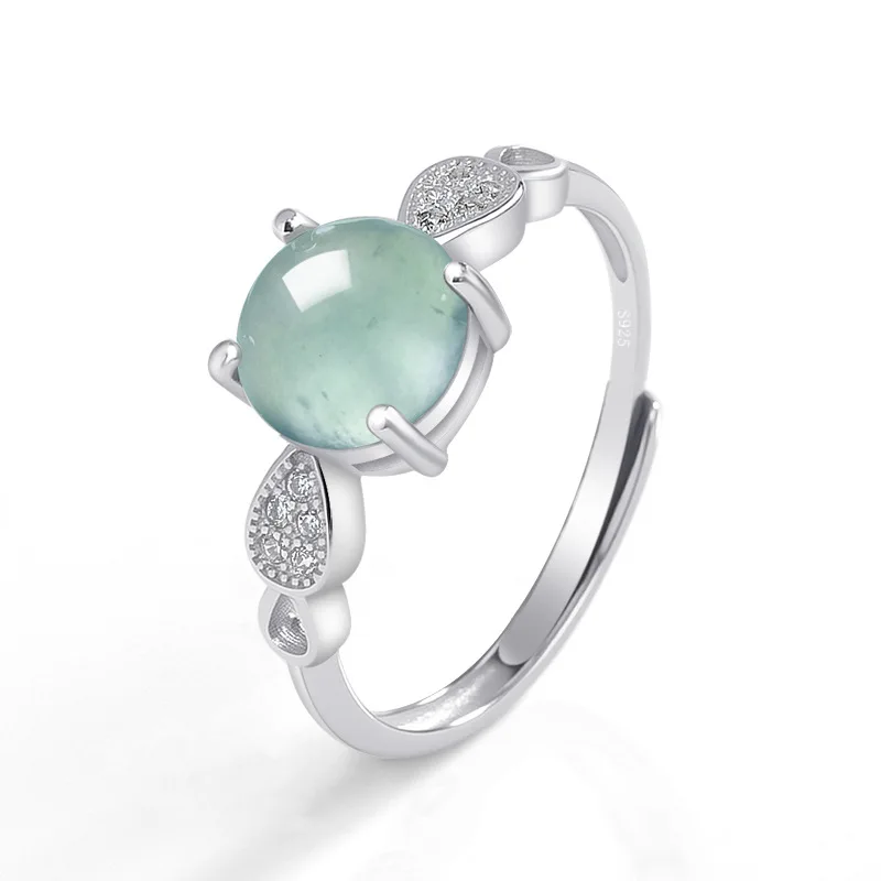 

Natural A-grade Jadeite Blue Water Egg Face Ring With Ice Jade S925 Silver Inlaid Ring For Women's Jewelry Simple Adjustable