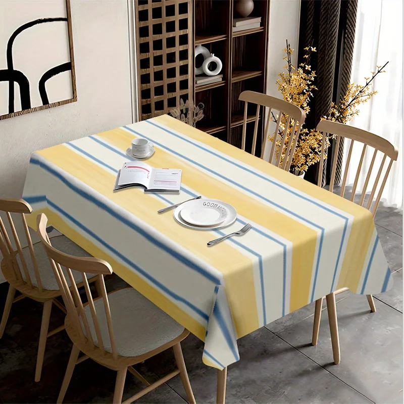 Waterproof Tablecloth for Dining Room Kitchen Counter Buffet Table Yellow Stripe Picnic Outdoor Indoor Use