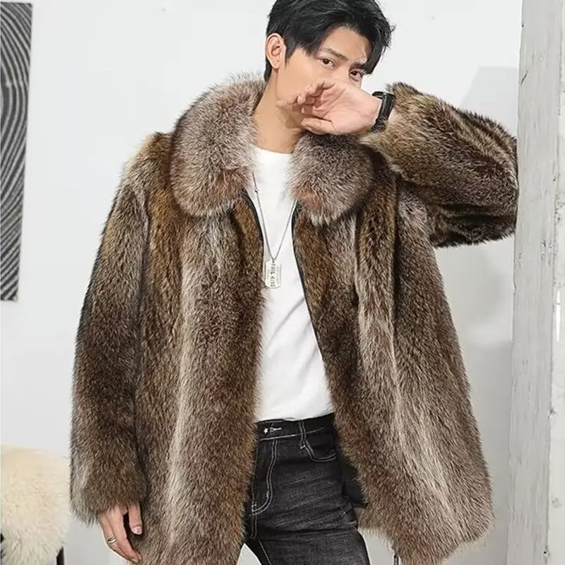 

Men's Winter Imitation Small Raccoon Fur Coats New Mink Overcoat Warm Clothes Handsome Fashion Tide Casual Long Jackets For Male