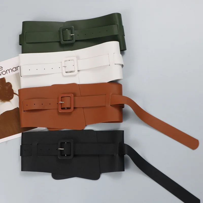 ผู้หญิงวินเทจหนัง PU รัดตัวหญิงคัมเมอร์บันด์โค้ตเข็มขัดชุดตกแต่งเข็มขัดกว้าง J1541